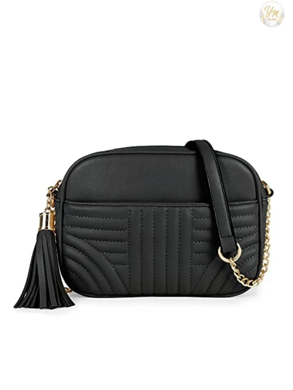 Quilted Vegan Leather Crossbody Purse with Tassel Adjustable Chain Strap